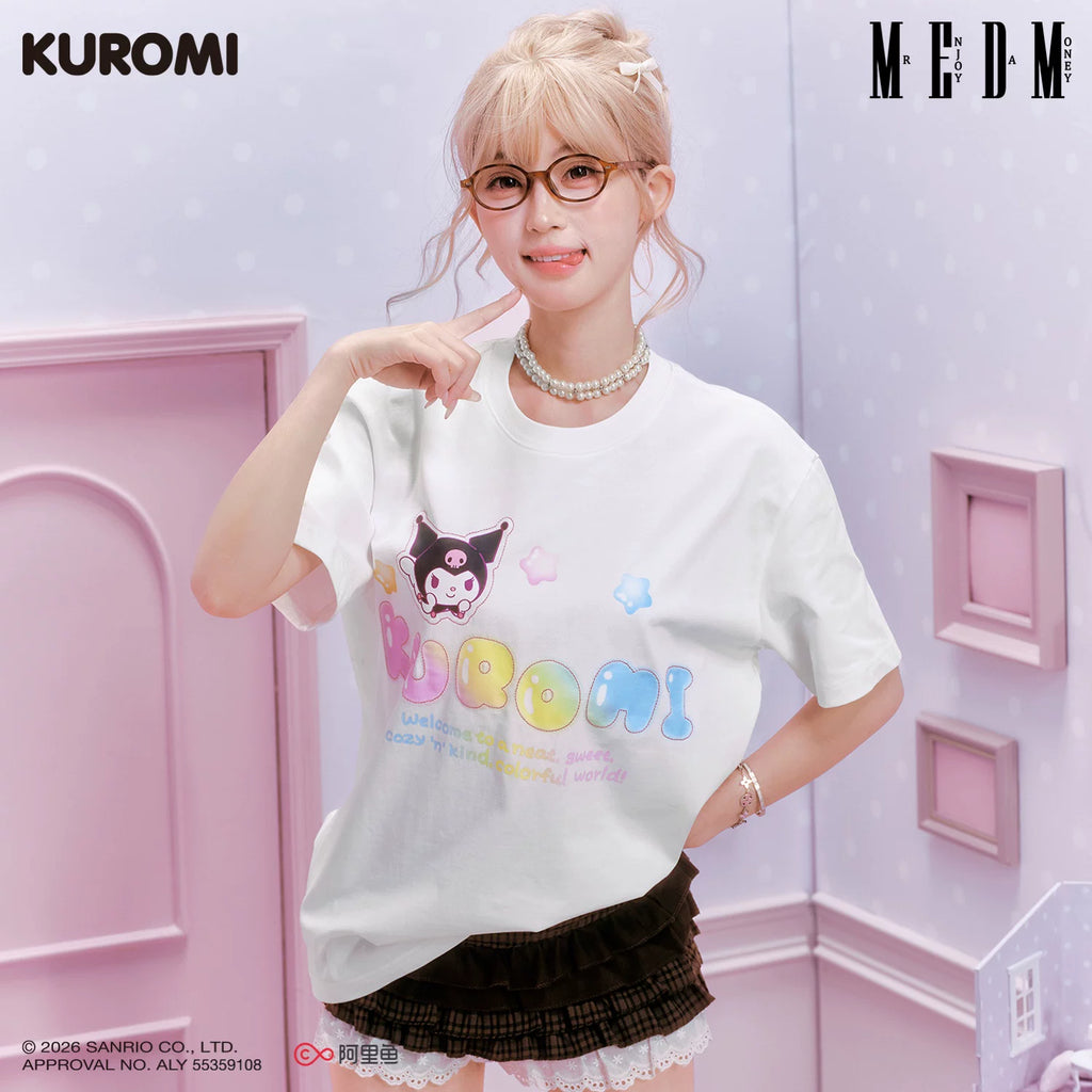 MEDM × Sanrio Family Series Shining Anime Logo Printed Casual Short Sleeve Cute Sweet Girl Round Neck T-shirt