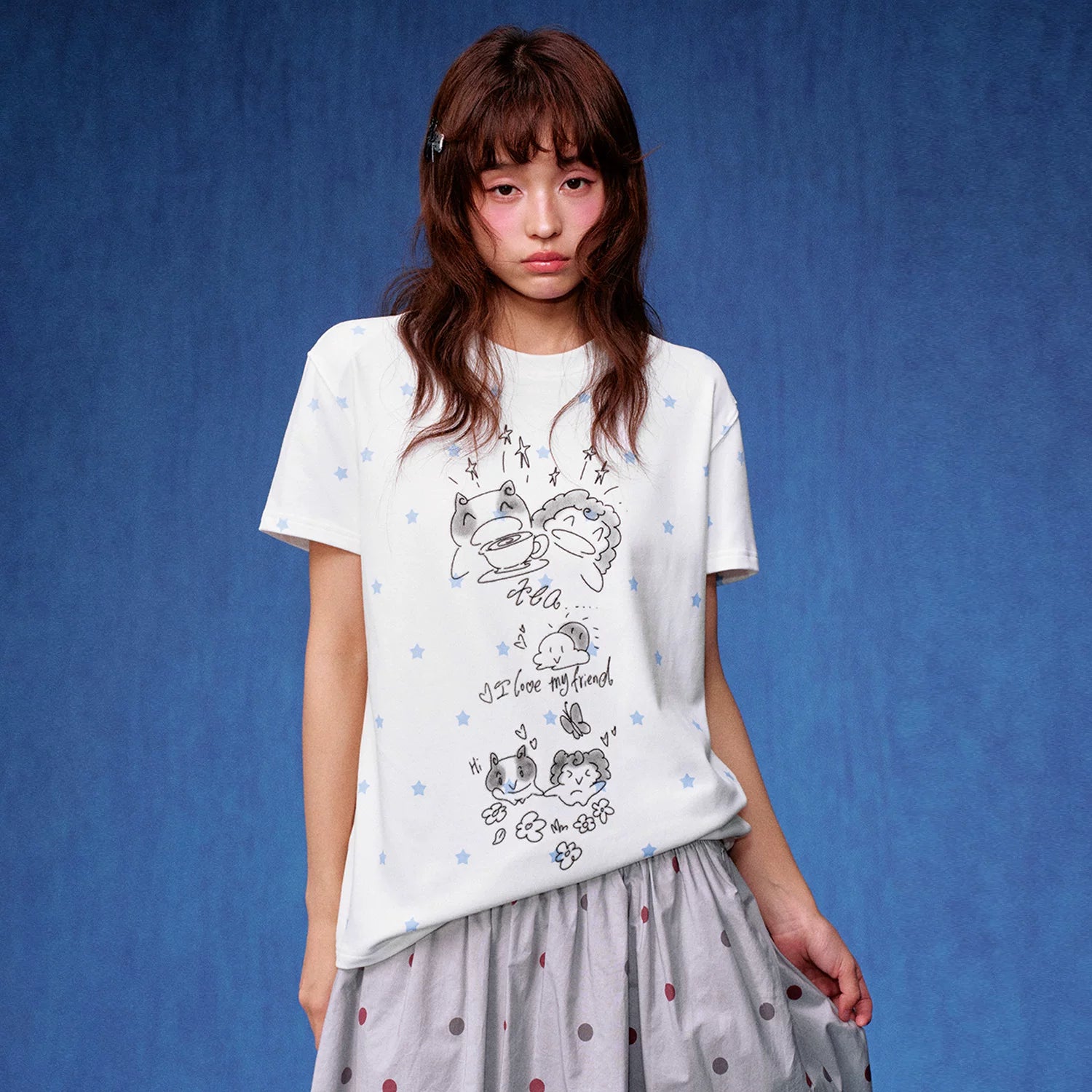 MEDM and Friends' Day Printed Full Star Casual Round Neck Short Sleeve Trendy Soft Skin friendly Loose T-shirt
