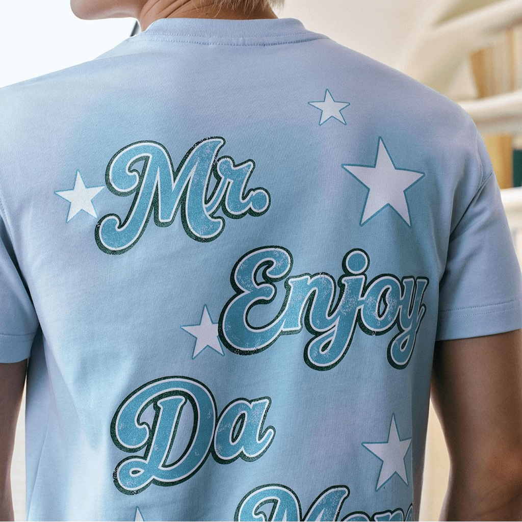 MEDM blend star font layout printing casual round neck short sleeved trendy heavyweight pure cotton loose couple T-shirt