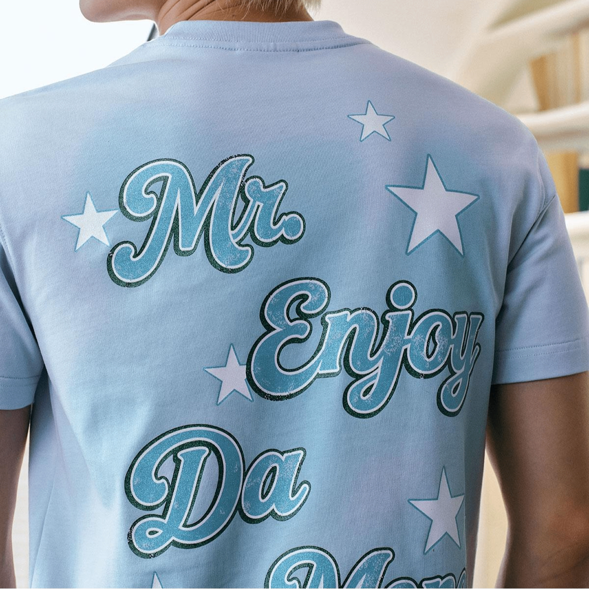 MEDM blend star font layout printing casual round neck short sleeved trendy heavyweight pure cotton loose couple T-shirt