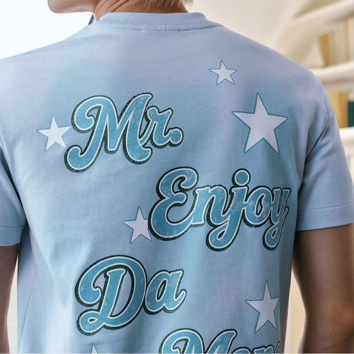MEDM blend star font layout printing casual round neck short sleeved trendy heavyweight pure cotton loose couple T-shirt