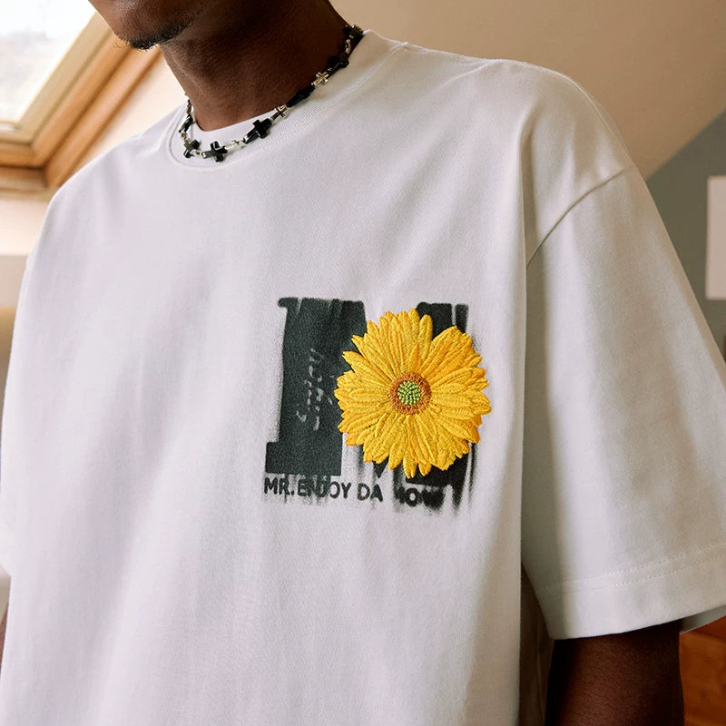 MEDM summer short sleeved mottled logo three-dimensional floral embroidery T-shirt men's trendy brand casual design T-shirt top