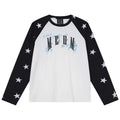 MEDM Handwritten Graffiti Printed Stars Full Print Casual Shoulder Long Sleeve T-shirt Trendy Unisex Loose Top