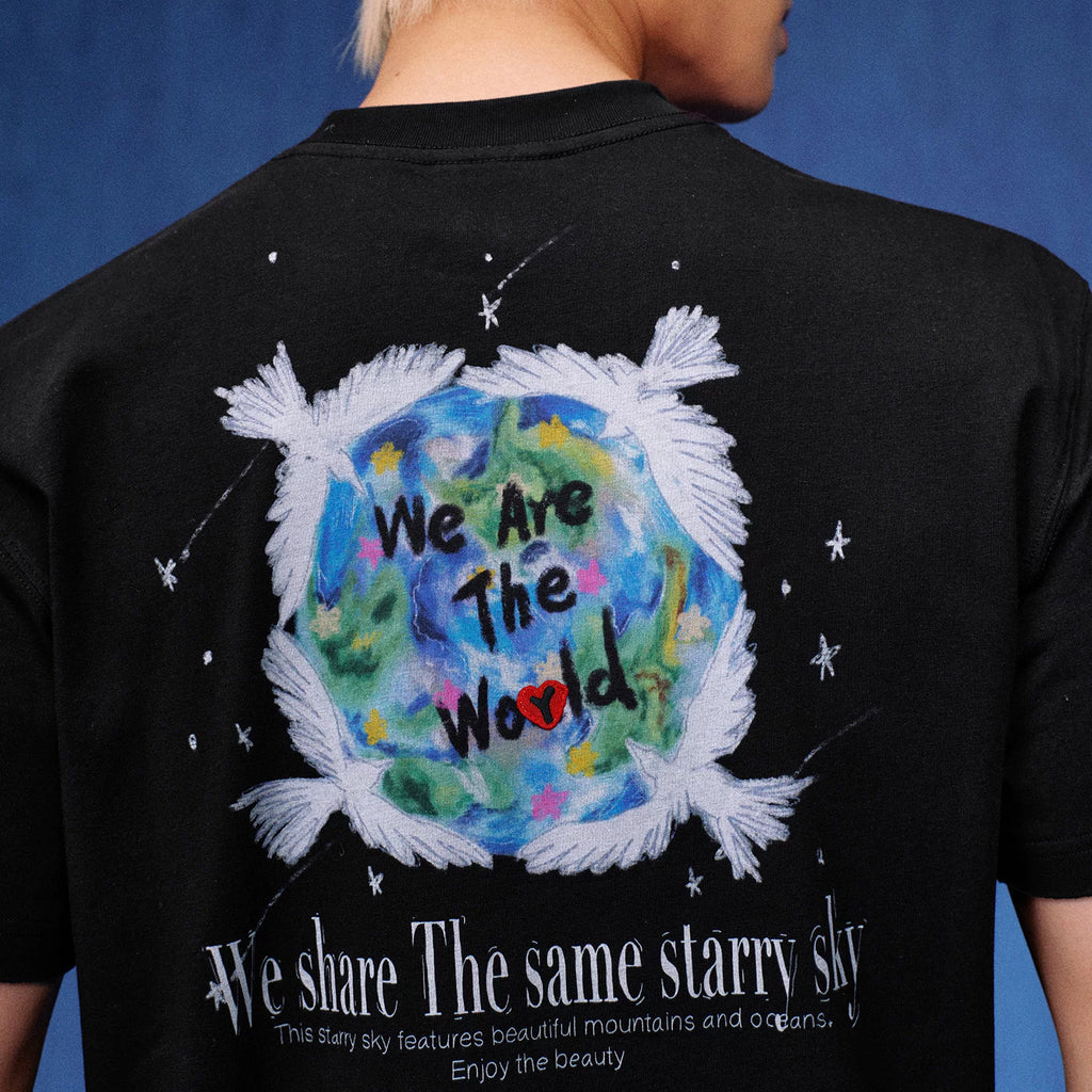 MEDM Same Earth Printed Star Jelly Gel Letter Printed Water Washed Short Sleeve American Retro Casual T-shirt