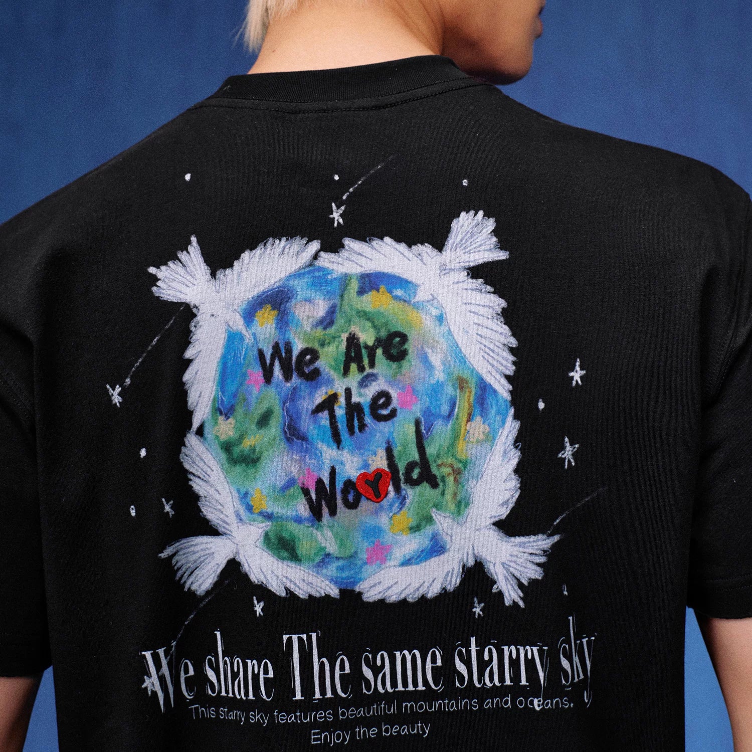 MEDM Same Earth Printed Star Jelly Gel Letter Printed Water Washed Short Sleeve American Retro Casual T-shirt