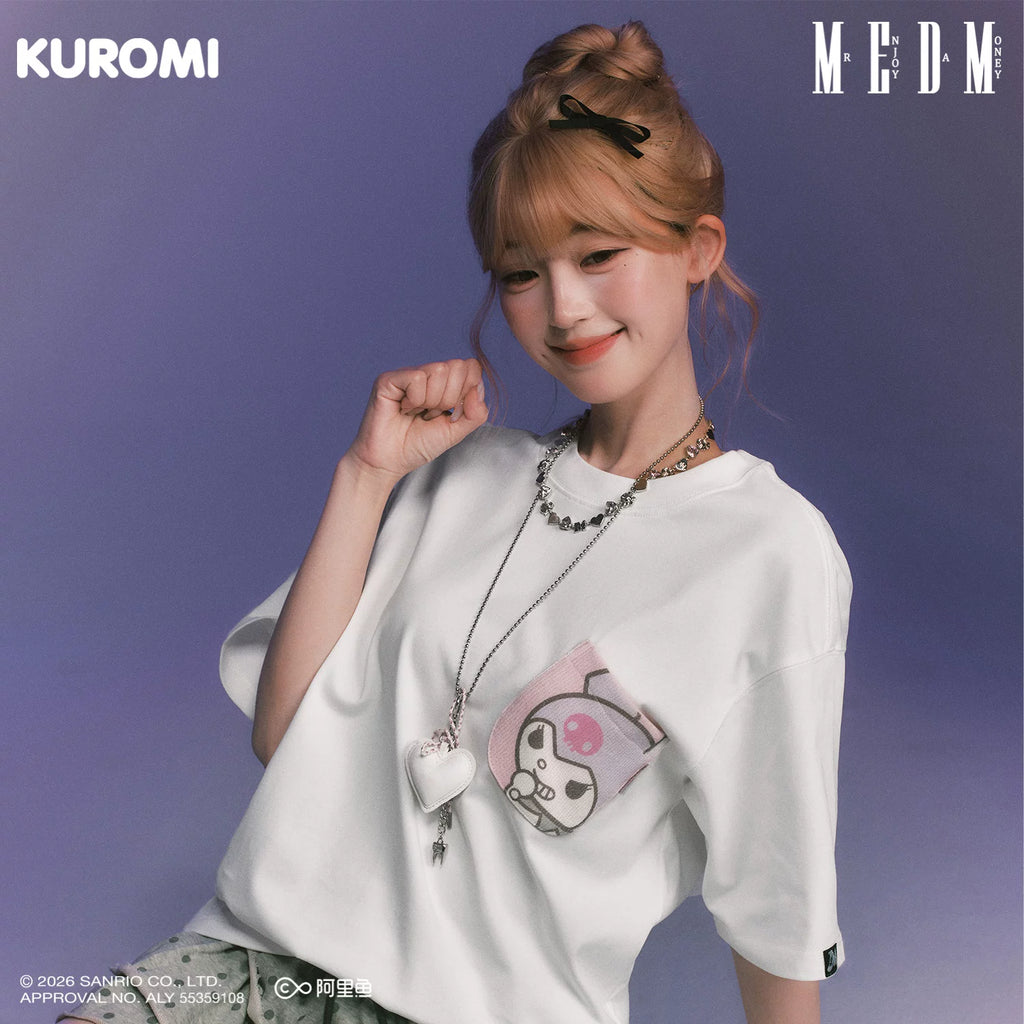 MEDM × Sanrio Family Series Knitted Pocket Casual Round Neck Short Sleeve Cool Lomi Pattern Loose T-shirt Summer