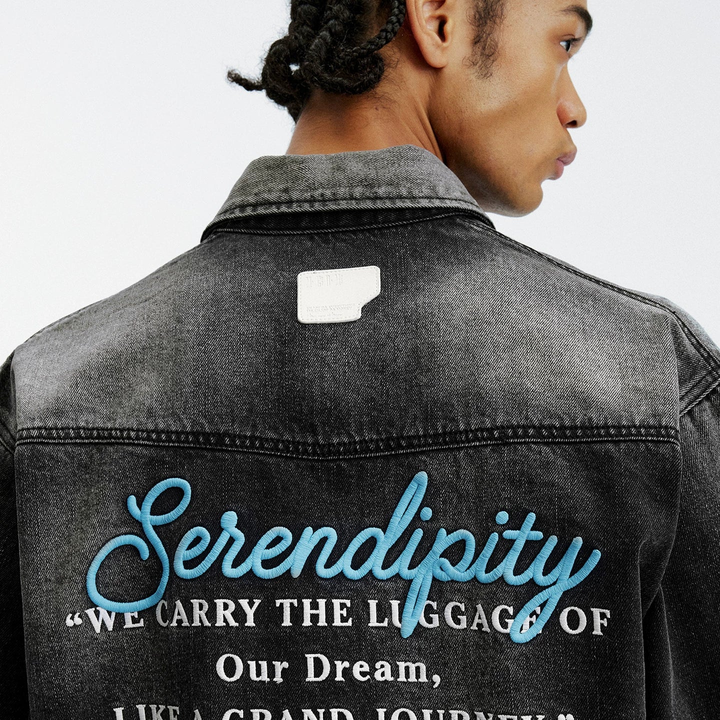 MEDM classic basic letter embroidery casual lapel washed denim jacket trendy retro handsome jacket for men