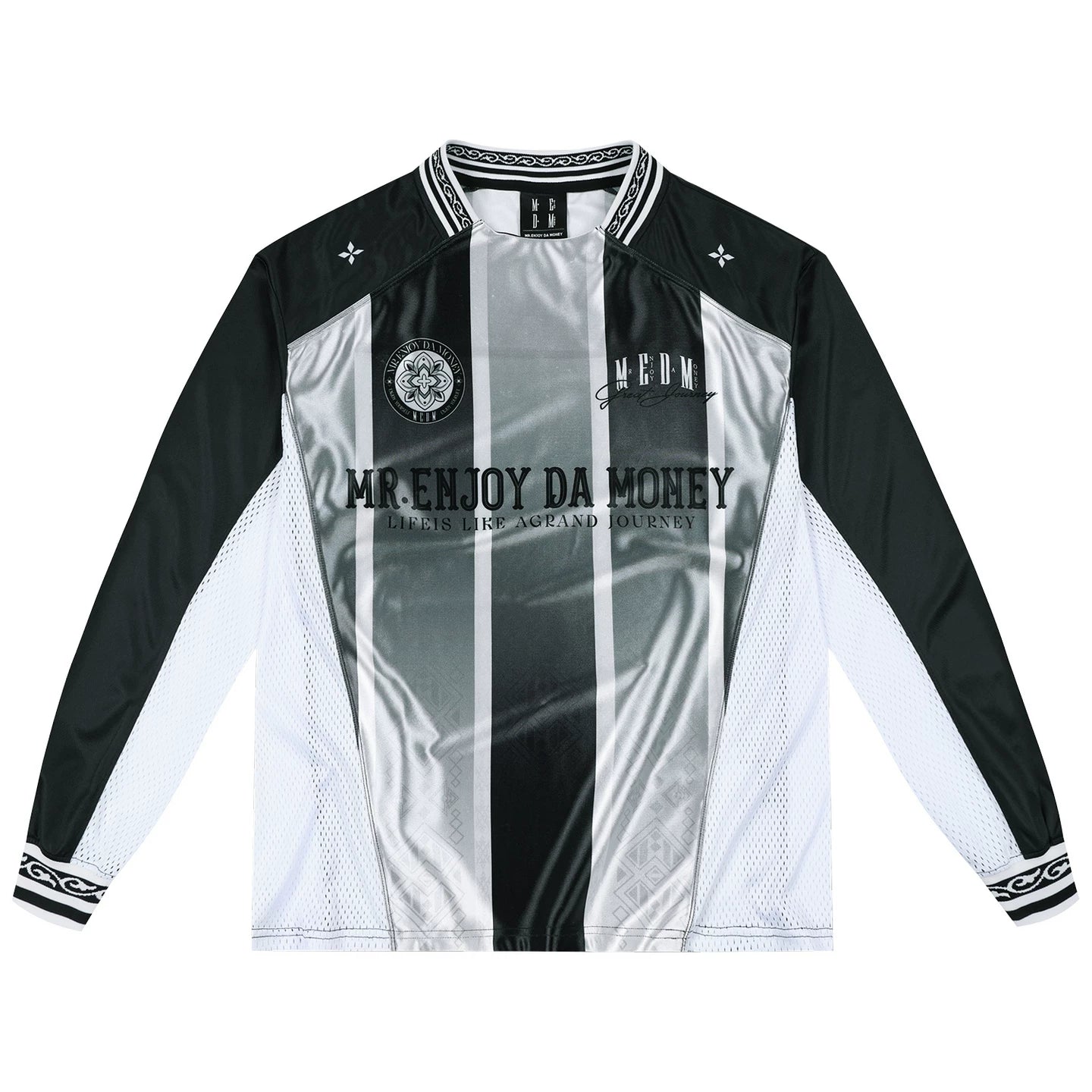 MEDM ethnic style contrasting casual jersey long sleeved T-shirt contrasting splicing breathable loose unisex top autumn