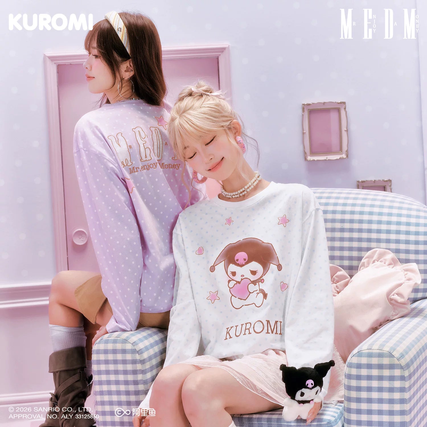 MEDM × Sanrio Family Series Cool Lomi Full Print Casual Long Sleeve Hoodie with Embroidered Alphabet Top Trendy