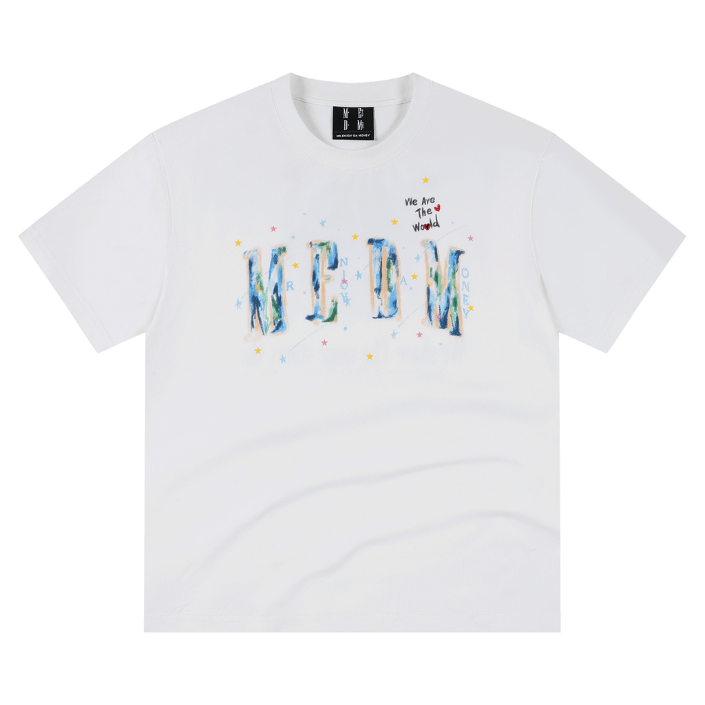 MEDM Same Earth Printed Star Jelly Gel Letter Printed Water Washed Short Sleeve American Retro Casual T-shirt