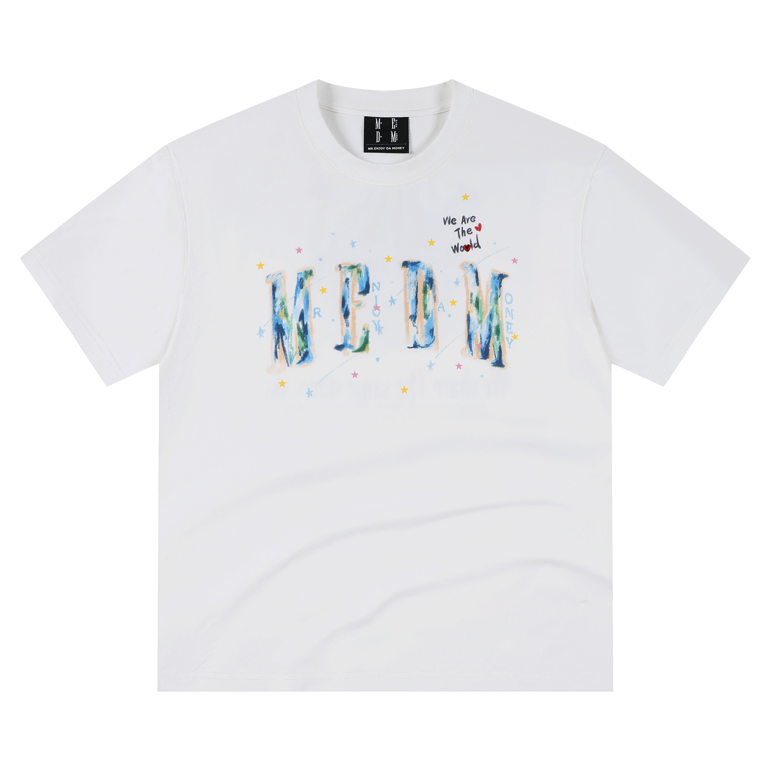 MEDM Same Earth Printed Star Jelly Gel Letter Printed Water Washed Short Sleeve American Retro Casual T-shirt
