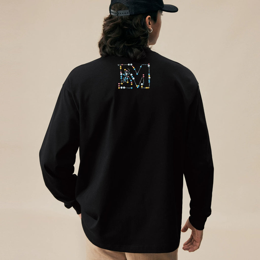 MEDM colored stone nail bead logo casual round neck long sleeved T-shirt trendy, fashionable, comfortable, loose couple top for autumn and winter