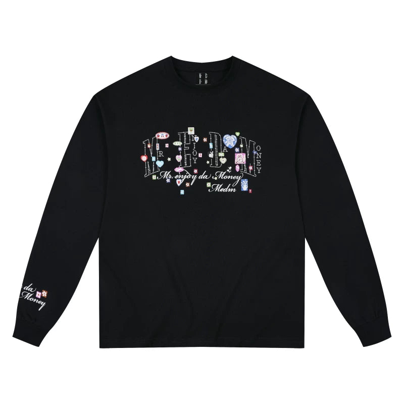 MEDM Cute Cartoon ICON Printed Casual Round Neck Long Sleeve T-shirt Cotton Loose Couple Base Top Autumn