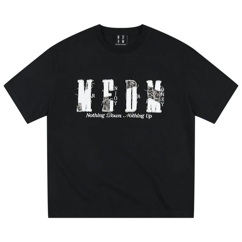 MEDM color blocking patch destroys letter logo embroidery casual round neck short sleeved trendy versatile loose couple T-shirt
