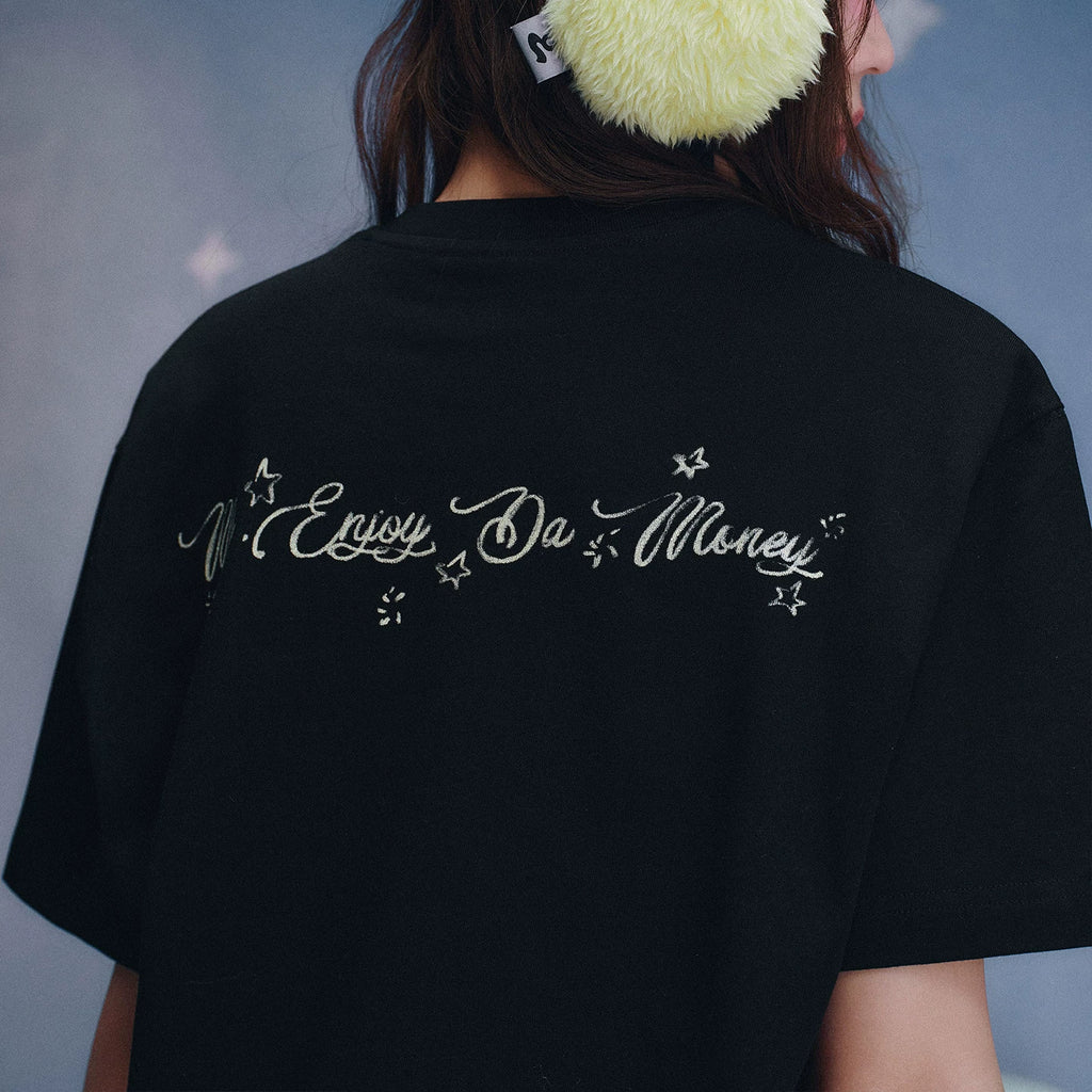 MEDM x Iria mailbox collaboration sky crack digital print glitter logo short sleeved casual T-shirt summer