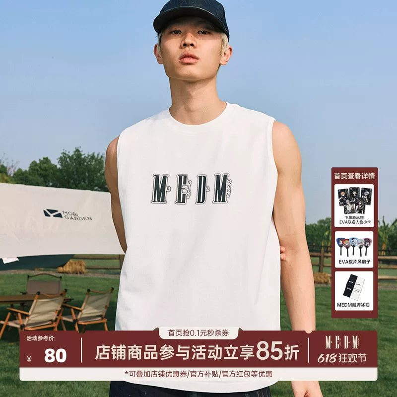 MEDM Thick Plate Offset Printed Flower Tank Top Men's Summer New Style American Retro Trendy Brand Versatile Shoulder Sleeveless T-shirt