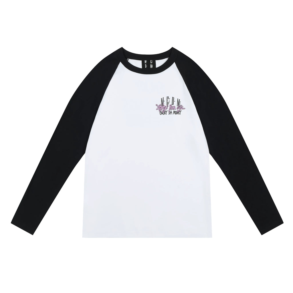 MEDM trendy brand foam color blocked shoulder long sleeved T-shirt for men and women, autumn new casual versatile trendy T-shirt top