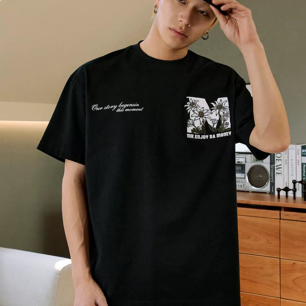 MEDM26SS large M hand-painted daisy flower short sleeve T-shirt for men and women China-Chic brand summer new American loose top