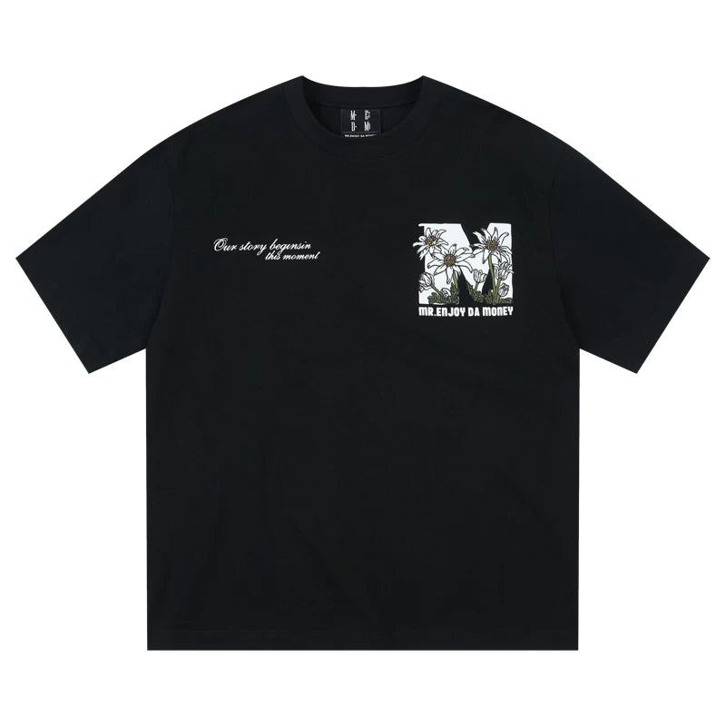 MEDM26SS large M hand-painted daisy flower short sleeve T-shirt for men and women China-Chic brand summer new American loose top