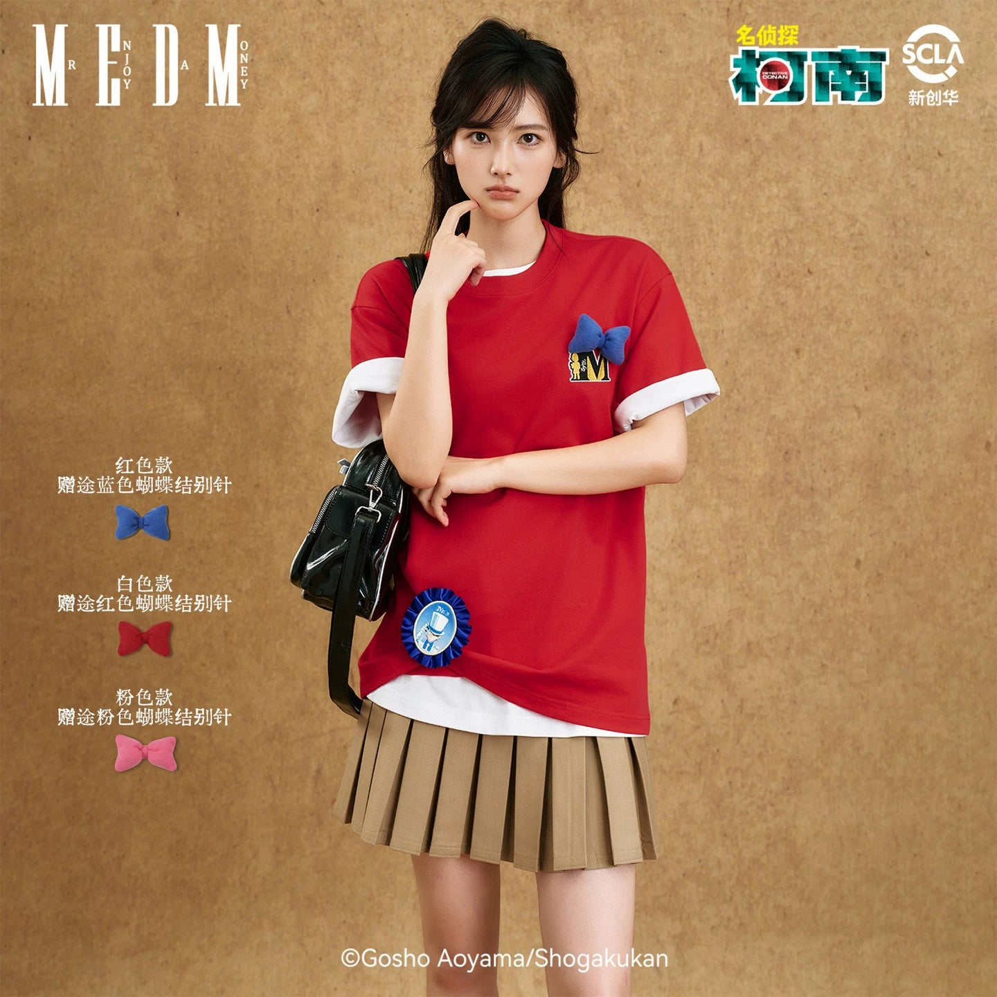 MEDMx Detective Conan collaboration bow embroidery logo casual short sleeved anime printed couple T-shirt summer