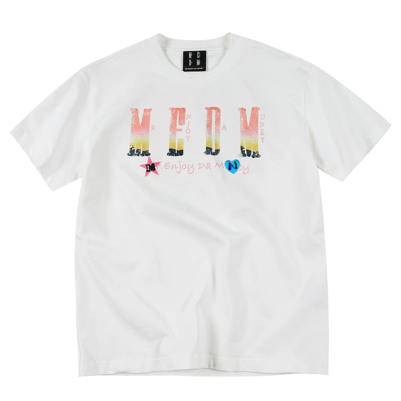 MEDMxNEWMASUS collaboration landscape selfie photo print casual couple short sleeved loose round neck T-shirt trendy