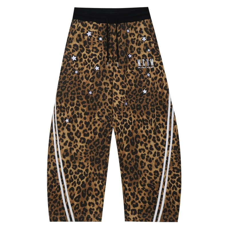 MEDM classic leopard print bar casual curved knife sweatpants embroidered with stars fashion personality men's and women's casual pants