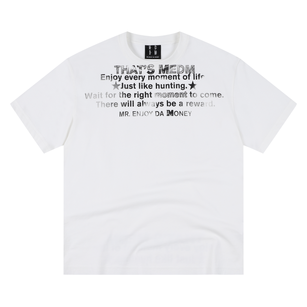 MEDM vintage font printed hem with torn casual short sleeves, American street retro versatile couple T-shirt for summer