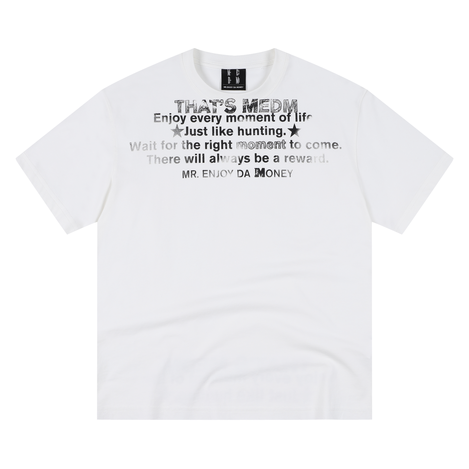 MEDM vintage font printed hem with torn casual short sleeves, American street retro versatile couple T-shirt for summer