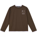 MEDM Simple and Versatile Fake Two Piece Round Neck Casual Long Sleeve T-shirt Embroidered Logo Loose and Slim Couple Top Autumn