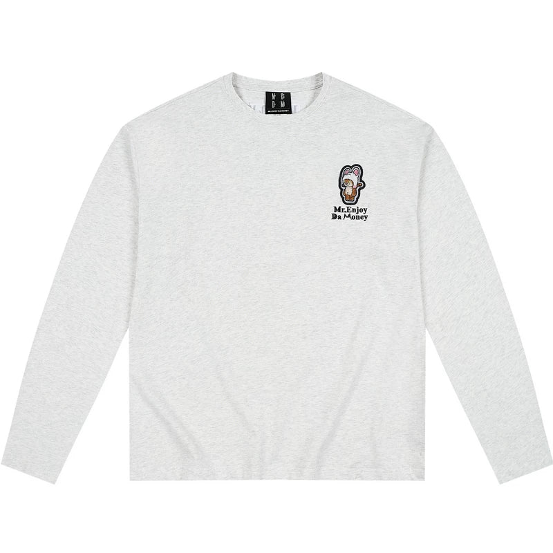 MEDM hat wearing cat Velcro casual long sleeved T-shirt made of pure cotton, loose and versatile, men's and women's round neck top for autumn