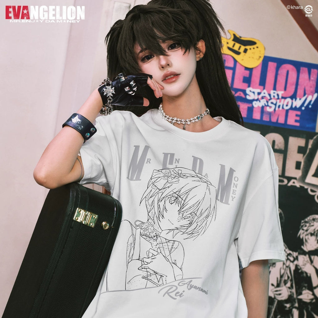 MEDMxEVA NEVER END series character half body sketch style basic casual short sleeved personalized versatile T-shirt