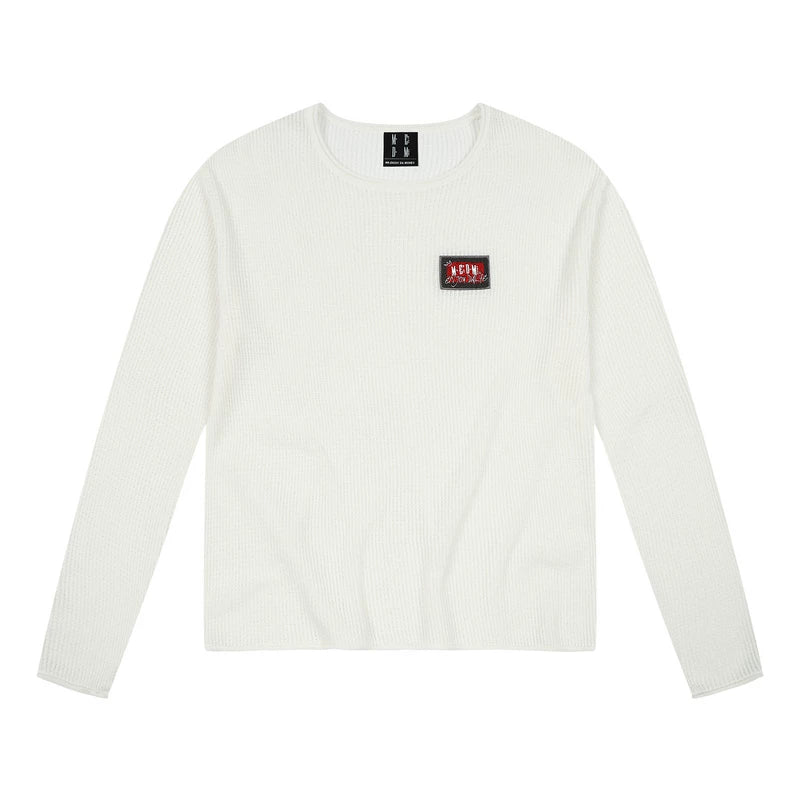 MEDM solid color towel embroidered logo pullover casual round neck mesh shirt 2025 new long sleeved loose knit shirt top for autumn