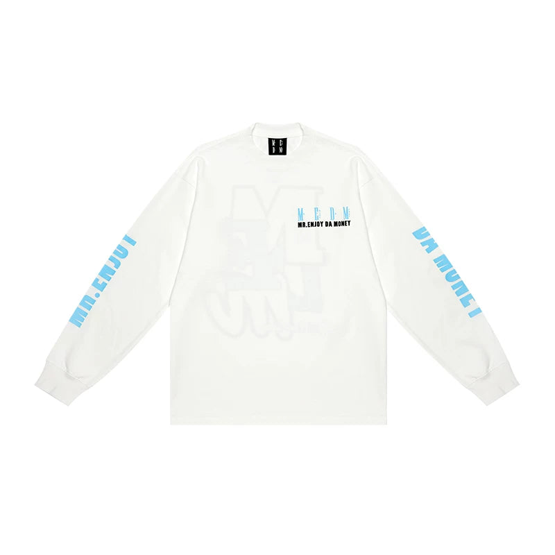 MEDM Guo Chao Back letter Big Prints Long Sleeve T -shirt Men's Autumn Loose American Street Circle Clips