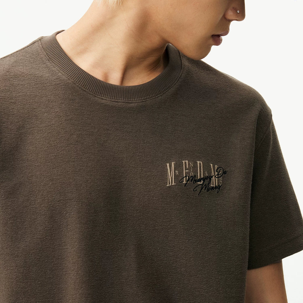 MEDM looped double-sided basic logo embroidery casual round neck T-shirt American heavyweight skin friendly versatile couple short sleeved shirt