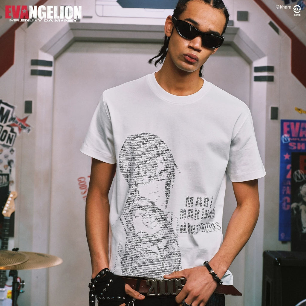 MEDMxEVA NEVER END series character code style loose short sleeved trendy personalized loose round neck T-shirt