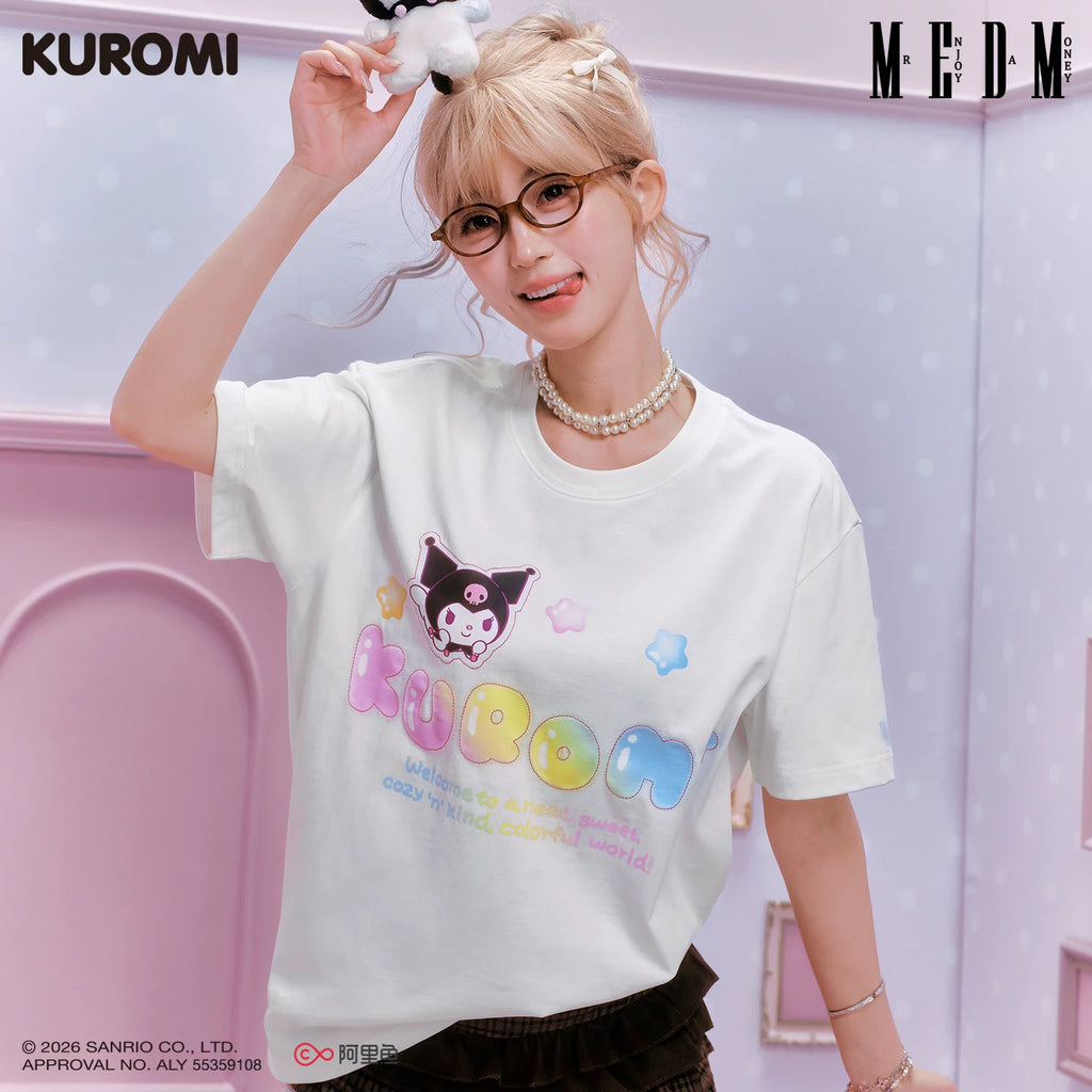 MEDM × Sanrio Family Series Shining Anime Logo Printed Casual Short Sleeve Cute Sweet Girl Round Neck T-shirt