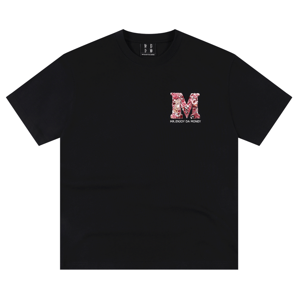 MEDM Rose Gemstone Flower Printed Casual T-shirt Street Trendy Personality Versatile Men's and Women's Loose Short Sleeves Summer