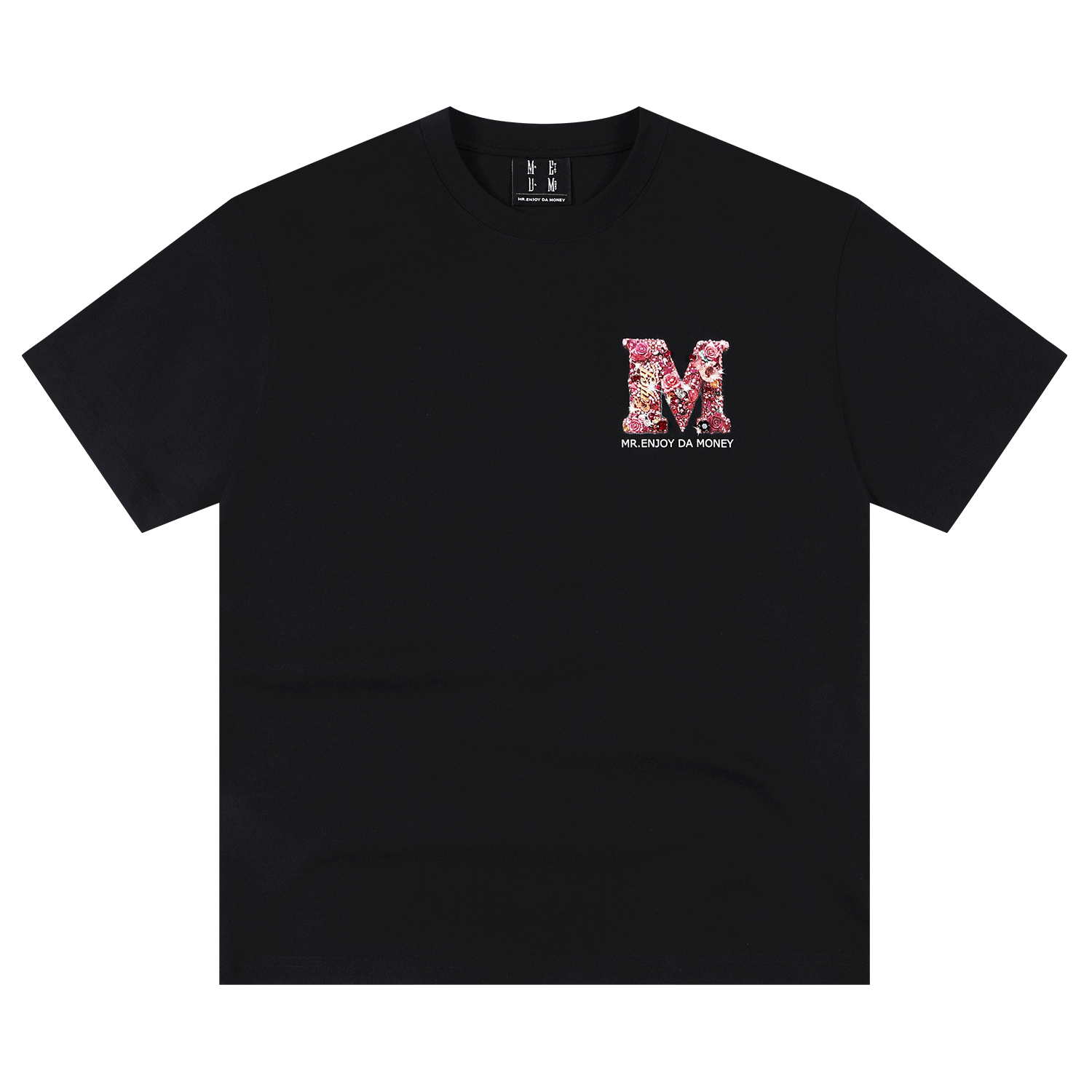 MEDM Rose Gemstone Flower Printed Casual T-shirt Street Trendy Personality Versatile Men's and Women's Loose Short Sleeves Summer
