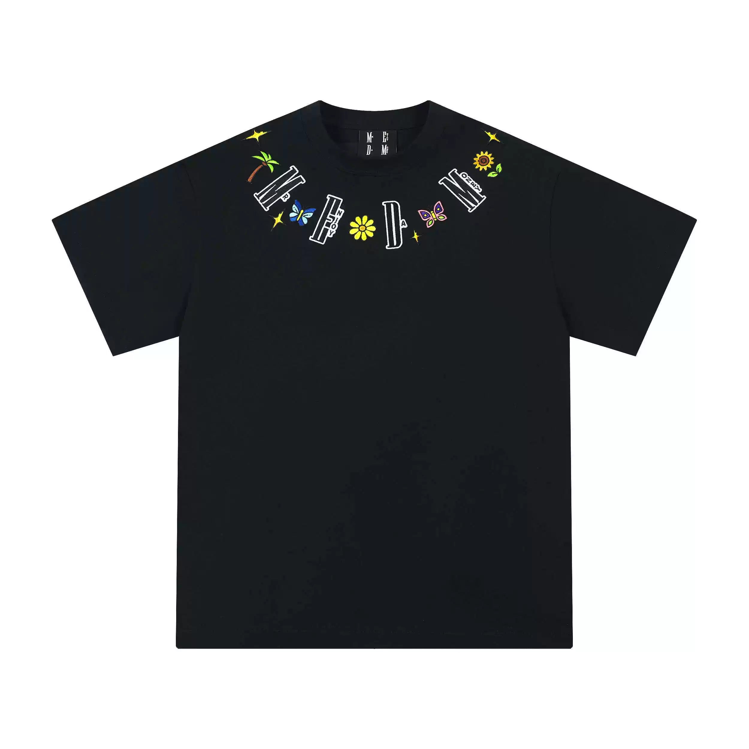 MEDM Butterfly Necklace Embroidered Top Black and White Printed Short Sleeve T-shirt Summer Unisex Versatile Loose Casual T-shirt