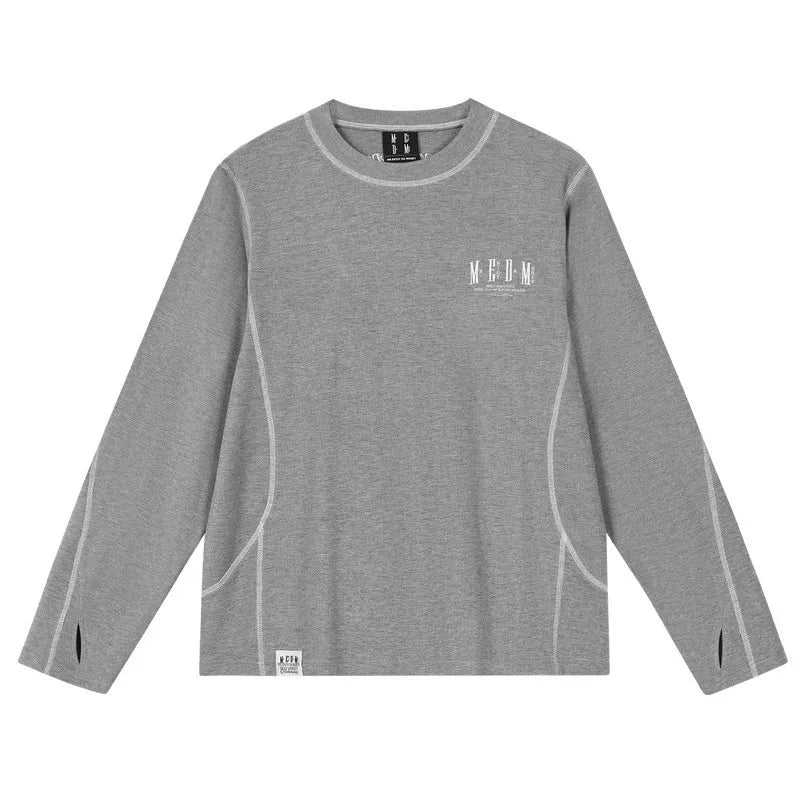 MEDM minimalist functional warm round neck casual long sleeved T-shirt for autumn and winter American versatile couple loose inner top