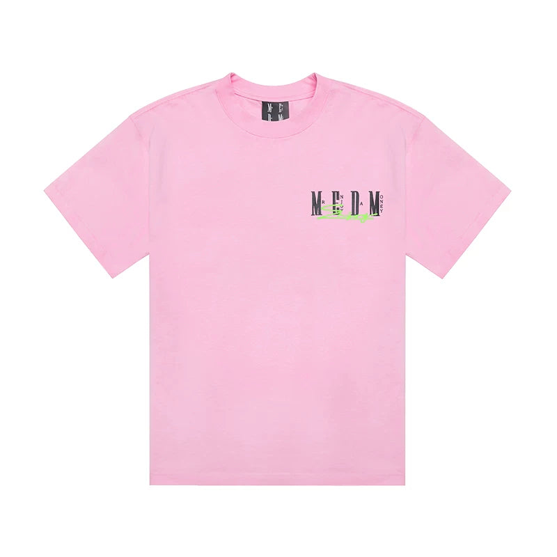 MEDM Summer Graffiti Letter Printed Short Sleeve T-shirt for Men and Women, American High Street Retro Casual Half Sleeve T-shirt