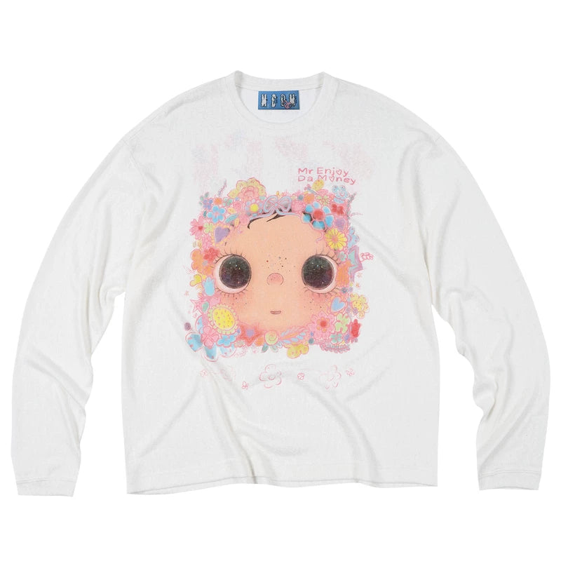 MEDM × YUY Jade Collaboration - Flower Surrounding Printed Logo Casual Long Sleeve T-shirt Cute Loose Round Neck Hoodie