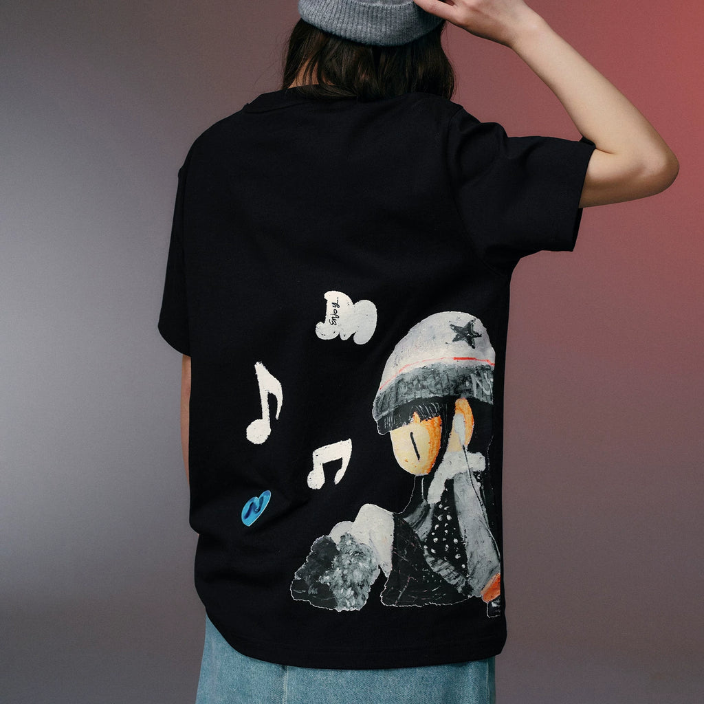 MEDMxNEWMASUS collaboration back-to-back letter print casual versatile round neck couple short sleeved T-shirt for summer