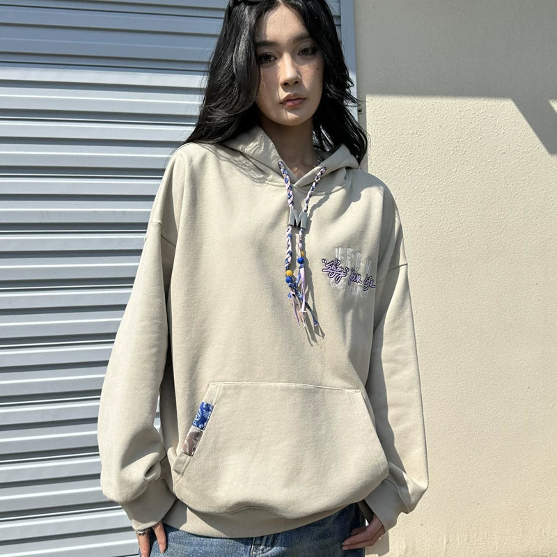 MEDM Trendy Brand M Button Woven Rope Hoodie Men's Spring and Autumn China-Chic Design Street Retro Casual Hoodie