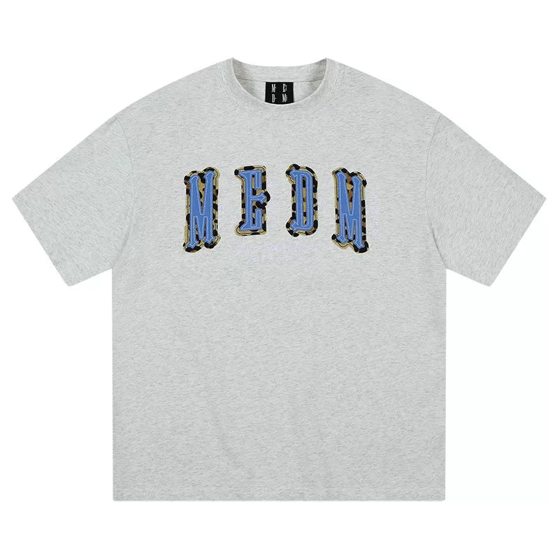 MEDM letter leather short sleeved T-shirt for men 2026 new style American retro casual five and a half sleeved shirt tee