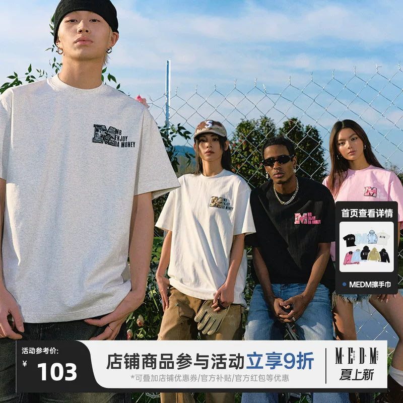 MEDM26SS Large M Camouflage Toothbrush Embroidered Short Sleeve Men's Trendy Brand Casual T-shirt American Hip Hop Top Women's Summer T-shirt