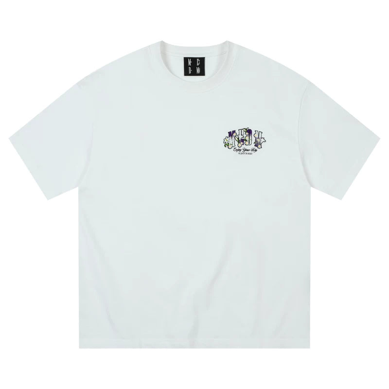 MEDM Flower Embroidery Short Sleeve T-shirt Pure Cotton China-Chic Youth Loose Fit T-shirt Hou Minghao Same Summer Fashion T