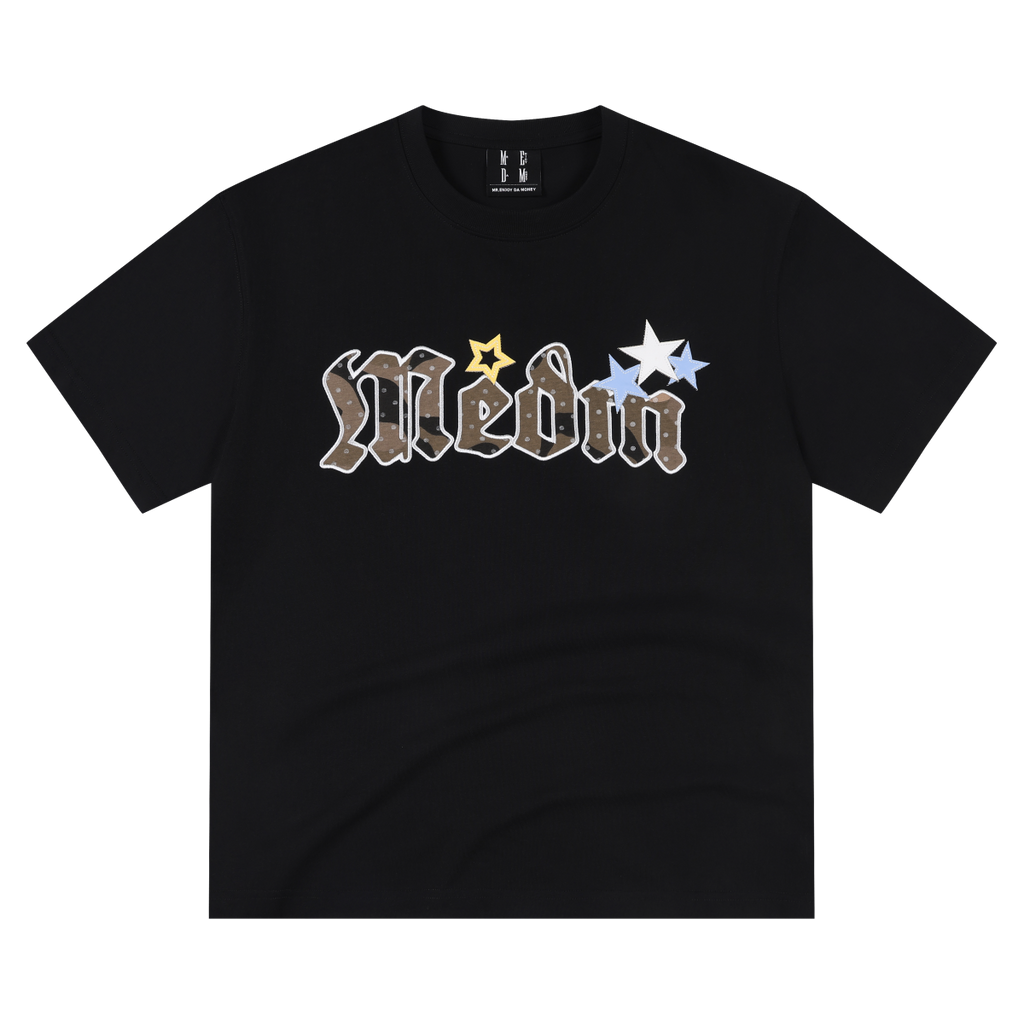 MEDM Sticky Star Camouflage Wave Dot Embroidered Casual Round Neck Short Sleeve Trendy Brand Heavy duty Letter Printed T-shirt for Men