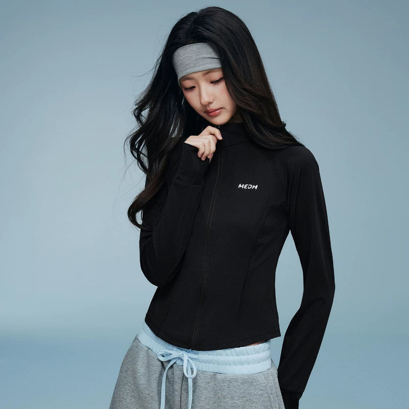 MEDM solid color stand up collar slim fit short casual sunscreen jacket, simple and versatile, commuting slimming and lightweight aerobic top, summer