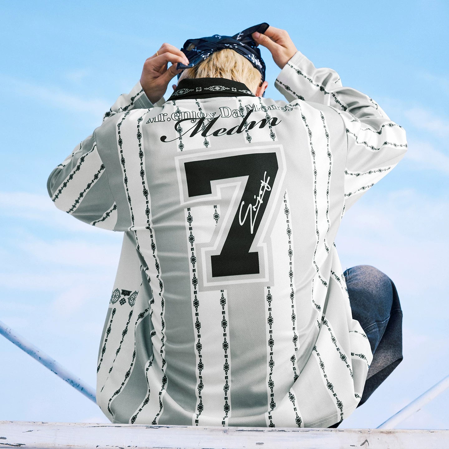 MEDM contrasting striped patchwork casual jersey long sleeved T-shirt American commuter couple loose collar top for spring and autumn